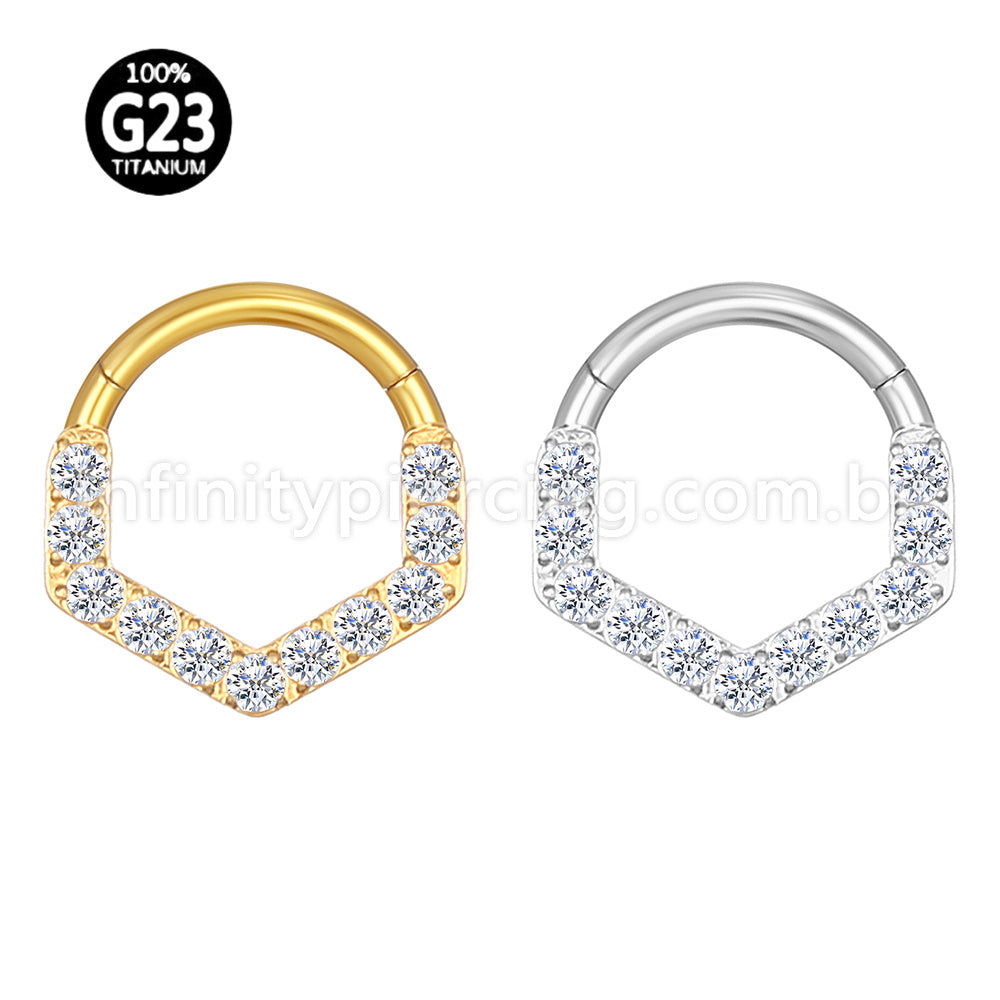 Piercing Argola Titânio Detalhe V Zircônia Frontal